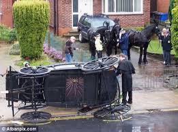 Pictured Mourners Watch In Horror As Horse Drawn Funeral Carriage Overturns And Smashes Into Two Cars Hearse Horse Drawn Horses