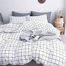 Stone cottage duvet cover set t230 sateen 100% cotton the stone cottage caldecott pattern features a pastel blue floral medallion pattern on white ground available in alternate sizes full/queen set measures: Buy Nanko Queen Duvet Cover Set Grid 90x90 Soft Bedding Cover Luxury Cool Lightweight Microfiber 3pc Set 1 Cover 2 Pillowcase With Zip Tie Modern Style Bed Quilt Cover For Decor