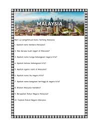1) apakah nama bendera malaysia? Malaysia Interactive Worksheet
