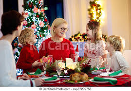Kids can be picky eaters on their best days, but you're in luck! Christmas Dinner Family With Kids At Xmas Tree Family With Children Eating Christmas Dinner At Fireplace And Decorated Xmas Canstock