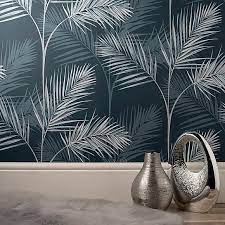 South Beach Navy Wallpaper Navy Wallpaper Feature Wall Wallpaper Palm Leaf Wallpaper