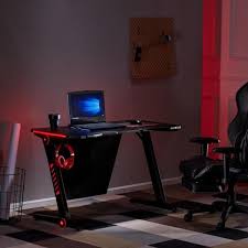 Merax 47 In Rectangular Black Computer Desk With Adjustable Height Feature Wf190620baa 1 The Home Dep In 2020 Gaming Desk Led Lights Gaming Desk Black Computer Desk