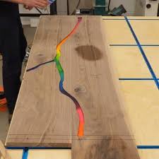 I Made An Improved Version Of The Melting Crayon River Table Idea This Time With Totalboat Epoxy Overlaid Melting Crayons Epoxy Wood Table Crayon Art Diy