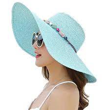 Adrinfly Women Floppy Sun Hat Foldable Wide Brim Adjustable Beach Straw Accessories Cap Upf 50 Sky Blue Floppy Sun Hats Sun Hats Summer Accessories Beach