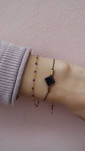 Black And Gold Bracelet Set Minimalist Bracelet Geometric Bracelet Stacking Bracelet Etsy In 2020 Minimalist Bracelet Girly Jewelry Beaded Bracelets