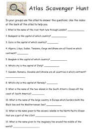 Gallery of free printable geography worksheets Atlas Scavenger Hunt Teaching Resources