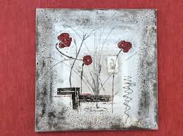 Cet article est vendu à l'unité. Decoration Murale Tableau Decoration Murale Abstrait Fleuri Rouge Sur Fond Relief Gris 40 X 40 Cm Un Grand Marche