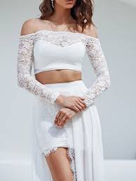 White Off Shoulder Long Sleeve Chic Women Lace Crop Top And Maxi Skirt Long Sleeve Lace Crop Top White Lace Crop Top Lace Crop Tops