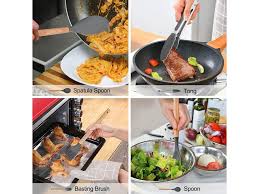 AJ Kitchen Utensil Set, Σετ Εργαλείων Μαγειρικής 14τμχ από Σιλικόνη,  Αντικολλητικά με Ανοξείδωτη Λαβή, Grey