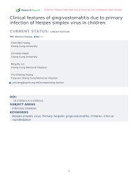 Pdf Clinical Features Of Gingivostomatitis Due To Primary Infection Of Herpes Simplex Virus In Children