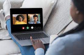 Black Woman Having Online Video Call on Laptop with Friends Stock Photo -  Image of composition, design: 178089776