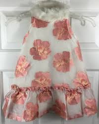 Janie and Jack Dress Girls Size 3 Special Occasion Faux Fur Floral Organza  Pink