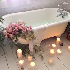 Check out our bathtub candle selection for the very best in unique or custom, handmade pieces from our container candles shops. Romantic Bathtub Flowers Candles Romantic Tub Bath Bathroom Valentines Day Wood Tub Shabby Chic Beautiful Bathrooms