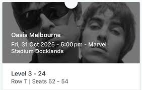 Oasis Melbourne tickets for sale