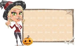 Witch costume halloween business cartoon characters stock image. Pretty Blonde Witch Vector Cartoon Character With Blank Halloween Whiteboard Graphicmama