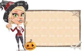 Witch costume halloween business cartoon characters stock image. Pretty Blonde Witch Vector Cartoon Character With Blank Halloween Whiteboard Graphicmama