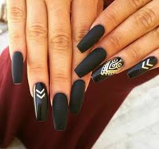 Matte Black And Gold Acrylic Nails Matte Black With Gold Foil Gold Nails Black Gold Nails Fabulous Nails