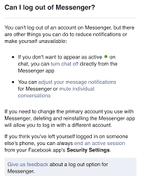 Tap the three dots on the right of a messenger listing and select log out. How To Log Out From Facebook Messenger On Apple Community