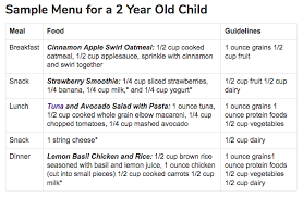 Sample Day Of Meals For A 2 Year Old Child Baby Food