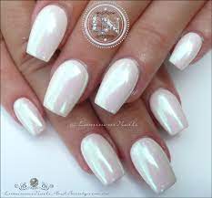 Pearly Chrome White Acrylic Gel Nails Whiteacrylicnails White Nails Chrome Nails Trendy Nail Design