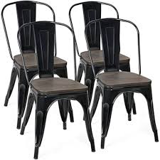 Each seat is durably crafted from. Amazon Com Costway 18 Inch Dining Chair Set Of 4 Industrial Vintage Stackable Metal Stools Counter Bar Stools With High Backrest Wood Seat For Home Kitchen And Cafe Bar Use Chairs