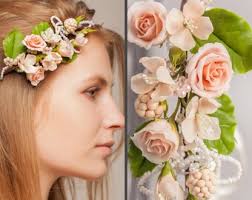 Peach Rose Bridal Flower Crown, Wedding Hair Wreath, Ivory Cream Hair  Accessories, Bridal Halo, Wedding Crown, Flower Halo