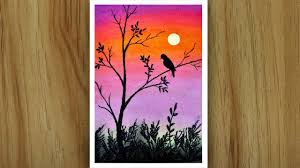 Drawing landscape scenery for beginners using soft pastel. Sunset Scenery Drawing With Oil Pastel Easy Oil Pastel Drawing For Begi Oil Pastel Drawings Oil Pastel Drawings Easy Oil Pastel