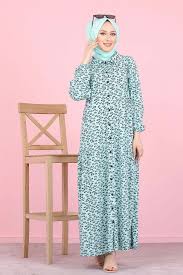 Abaya/robe kimono cape khimar khimar court khimar long. Robe Longue Boutonnee Ample Imprimee Nenuphar Robes Hijab Pour Femme Voilee Couleur Vert D Eau Pret A Porter Et Accessoires
