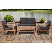 Valencia Eucalyptus Patio Deep Seating Set With Black Cushions 4 Pcs Conversation Set Patio Outdoor Sofa Sets Outdoor Seating