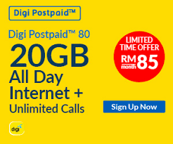 A customer will get a complete telco solution in the digi postpaid family. Promo Digi Postpaid Plans My Digi Postpaid 80 20gb All Day Internet Unlimited Calls Buletin Malaysia