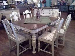 A distressed table that maintains its natural wood tone may have more of an organic feel, while a distressed white table has the weathered look of an antique or heirloom piece. 1930 S Jacobean Dining Table Chairs Refinished In Distressed Chaulk Paint Diy Dining Room Table Antique Dining Rooms Antique Dining Tables