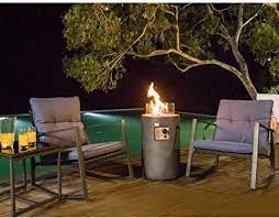 Turn any chilly evening into a cozy warm night by huddling around this rectangle steel fire pit table. Amazon Com Cosiest 4 Piece Fire Pit Table Outdoor Rocking Chair Furniture Set Patio Bistro Blue Cushions W 16 Inch Round Natural Gas Fire Pit Table 40 000 Btu W Glass Wind Guard For Garden Pool