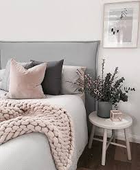 I Have Pinned This As There Are Soft Pink Tones Greys And Black And Also A Big Chunky Throw That Adds Texture To The Bed Which Home Bedroom Room Decor Home