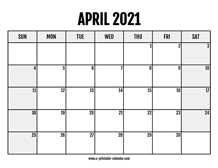 Monthly, yearly or blank calendar. April 2021 Calendars Printable Calendar 2021