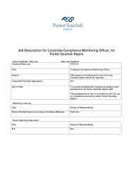 Job description for a bank compliance officer a bank compliance officer is knowledgeable about governmental and financial regulations and laws. Compliance Monitoring Officer Job Description Templates At Allbusinesstemplates Com