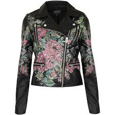 Topshop Printed Floral Biker Jacket Painted Leather Jacket Fashion Clothes