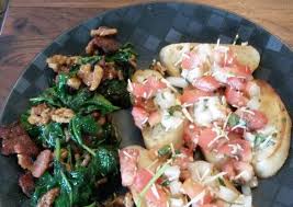 Serve rachael ray's easy, healthy bruschetta with tomato and basil appetizer recipe from 30 minute meals on food network. Simple Way To Prepare Award Winning Spinach And Bacon Salad With Bruschetta All Recipes Easy