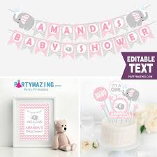 With this long list of free baby shower printables you should have no problem putting together an absolutely. Pritable Full Package Set For A Girl Baby Party E006 Pk15 Printable Pink Elephant Baby Shower Set Paper Party Supplies Party Decor Kromasol Com