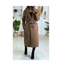 Fall, spring, winter sleeve length: Long Camel Double Breasted Coat For Women With Button Pockets And Belt