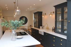 I had posted some during the renovation process but those are always such a mess with tools.and. A Beautiful Dark Grey Kitchen With Brass Fittings In A Light Filled Space Houzz Uk