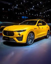 Black And Yellow Car Design The Maseratilevantetrofeo In Giallo Modenese And Black Leather Interiors With Contrasting Yellow Stitching Maserati Autoshanghai Maserati Car Maserati Car