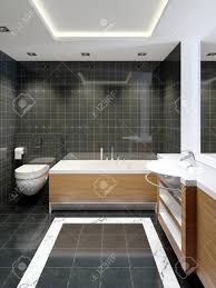 Where do you need the bathroom design? Modern Bleack And White Designer Bathroom With Black Marble Shower Tiling 3d Rendering Stock Photo Picture And Royalty Free Image Image 113380797
