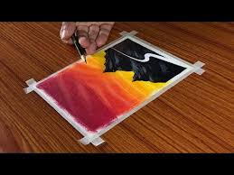 Beautiful Sunset Mountain Scenery Drawing For Beginners With Oil Pastels Step By Step Myhobbyclass Com