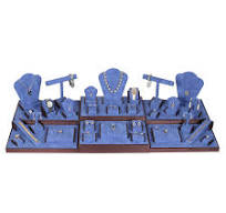 35-Piece Display Set in Blue Faux Suede with Steel Brown 44 1/4"W x 16  1/2"D x 10 3/4"H, (SET55-W83)