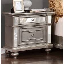 Furniture Of America Farrah 2 Drawer Wood Nightstand In Silver Contemporary Nightstand Mirrored Nightstand Wooden Nightstand