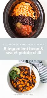 5 Ingredient Black Bean Sweet Potato Chili Slow Cooker Instant Pot Real Food Whole Life Recipe In 2020 Sweet Potato Chili Slow Cooker Sweet Potato Chili Sweet Potato Black Bean Chili