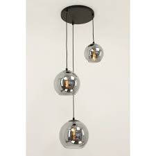 3 lichts hanglamp sacorro metallic smoke zwart rond 3 maten glas hanglamp zwart glas glas