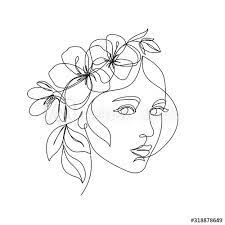 Instant download this listing is for a digital file of this artwork. Woman Face With Flowers One Line Drawing Continuous Line Drawing Fototapete Fototapeten Label Einladung Linear Myloview De