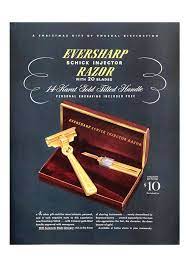 Used an external blade injector. Vintage 1946 Gold Plated Eversharp Schick Injector Razor Christmas Advert Reproduction Print Barber Shop Man Cave And Shave Den Gift 0173 Vintage Shaving Christmas Adverts Wet Shaving
