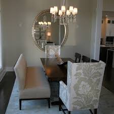 Oval Dining Table With Gray Bamboo Dining Chairs Transitional Kitchen Dining Room Banquette Eclectic Dining Room Cottage Dining Rooms